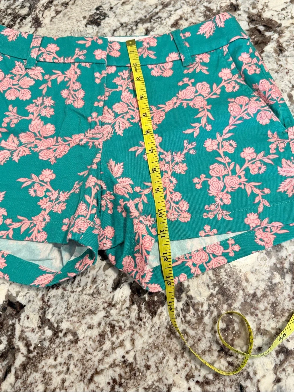 J.Crew Size 4 Green Pink Floral Print Chino Shorts Preppy Resort